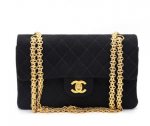 Chanel 2.55 9" Double Flap Black Quilted Cotton Shoulder Bag