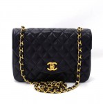 Vintage Chanel 9" Classic Navy Quilted Leather Shoulder Flap Bag