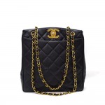 Vintage Chanel Black Quilted Caviar Leather Tote Shoulder Bag Large CC