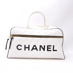 Vintage Chanel White x Black Quilted Leather Large Boston Hand Bag