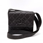 Vintage Chanel Black Quilted Leather Shoulder Pochette Bag