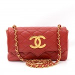 Vintage Chanel 8" Red Quilted Leather Shoulder Flap Bag Large CC