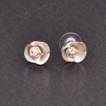 Chanel Silver Tone Flower Shaped Pierced Earrings