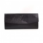 113 Louis Vuitton Black Leather Signature Long Clutch Bag