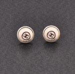 Chanel White x Brown Round Pierced Earrings CC