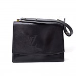 Vintage Louis Vuitton Black Leather Signature Shoulder Flap Bag