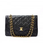 Vintage Chanel 2.55 10inch Double Flap Black Quilted Leather Paris Limited Shoulder Bag