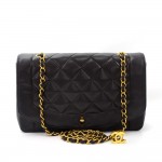 Vintage Chanel 10" Diana Classic Black Quilted Leather Shoulder Flap Bag