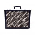 Vintage Christian Dior Trotter Navy Monogram Cotton x Leather Trunk Briefcase