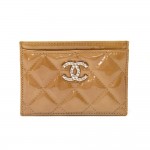 Chanel Bronze Quilted Patent Leather Card Case