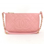 Chanel Pink Caviar Leather Shoulder Bag Gold CC