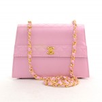 Vintage Chanel Pink Quilted Satin Shoulder Party Bag Gold CC