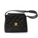 Chanel 8" FLap Black Quilted Leather Mini Hand Bag