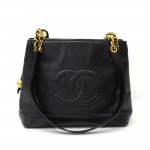 Vintage Chanel 12" Black Caviar Leather Tote Bag