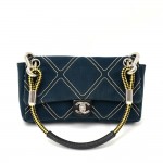 Chanel Navy Quilted Canvas No.5 Charm Flap Mini Hand Bag