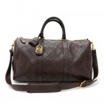 Vintage Chanel Boston Brown Leather Large Travel Bag + Straps