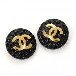 Chanel Gold Tone CC x Black Round Earrings