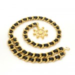 Vintage Chanel Black Leather x Gold Tone Chain Belt