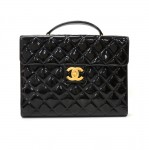 Chanel Black Patent Quilted Leather Document Brief Case Bag