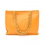 Chanel Jumbo XL Orange Leather Shoulder Shopping Tote Bag