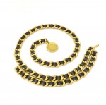 Chanel Black Leather x Gold Tone Chain Belt