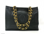 F3 Chanel Jumbo XL Dark Green Leather Shoulder Shopping Tote Bag