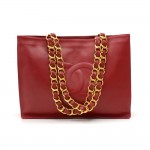 Vintage Chanel Jumbo XL Red Lambskin Leather Shoulder Shopping Tote Bag