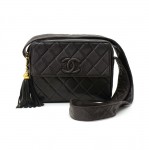 Vintage Chanel 9" Flap  Brown Quilted Leather Fringe Shoulder Bag