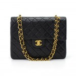 Vintage Chanel 2.55 10inch Tall Double Flap Black Quilted Leather Shoulder Bag