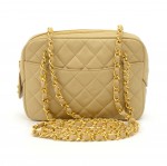 Vintage Chanel  Small Beige Quilted Lambskin Leather  Double Chain Shoulder Bag