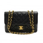 Vintage Chanel 9" Tall Black Quilted Leather Shoulder Flap Bag