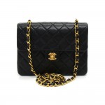 Vintage Chanel 8 inch Mini Black Quilted Leather Shoulder  Flap Bag