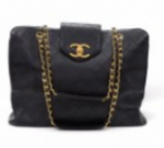 1 Chanel Supermodel Black Leather XL Shoulder Tote Bag