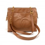 Vintage Chanel Brown Lambskin Leather Tote Shoulder Bag