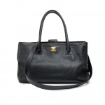 Chanel Cerf Black Caviar Leather Tote Bag