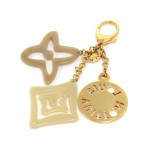 Louis Vuitton Beige Monogram Motif  Gold-tone Key Chain / Bag Charm