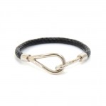 Hermes Black Leather Hook Jumbo Bracelet