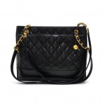 Vintage Chanel Black Quilted Leather Tote Shoulder Bag