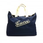 Gucci Navy Nylon Large Logo Tote Bag