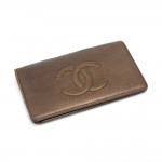 Chanel Crinkled Bronze Leather Bifold Chain Wallet