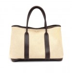 Hermes Garden Party PM Chocolate Brown Leather Beige Canvas Hand Bag
