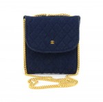 Chanel Navy Quilted Cotton Min pouch on Chain