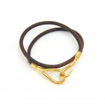 Hermes Brown Leather x Gold Tone Jumbo Hook Bracelet