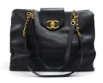 H17 Chanel Supermodel Black Caviar Leather Shoulder Tote Bag