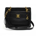 Vintage Chanel Black Lambskin Leather Medium Shoulder Tote Bag