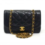 Vintage Chanel 9" Diana Classic Black Quilted Leather Shoulder Flap Bag