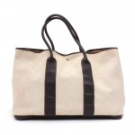 Hermes Garden Party GM Chocolate Brown Leather Beige Canvas Hand Bag