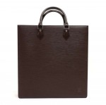 Louis Vuitton Sac Plat Brown Epi Leather Handbag Tote Silver Hardware