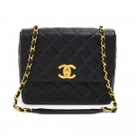 Vintage Chanel Large Black Quilted Caviar  Leather Flap Shoulder Bag