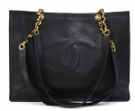 J170 Chanel Jumbo XLarge Black Caviar Leather Tote Shoulder Bag